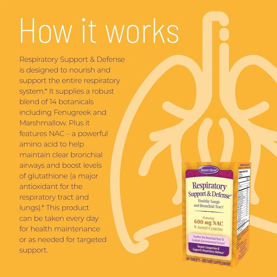 Nature’s Secret Respiratory Support & Defense 60 Tablets Each (Pack of 3)