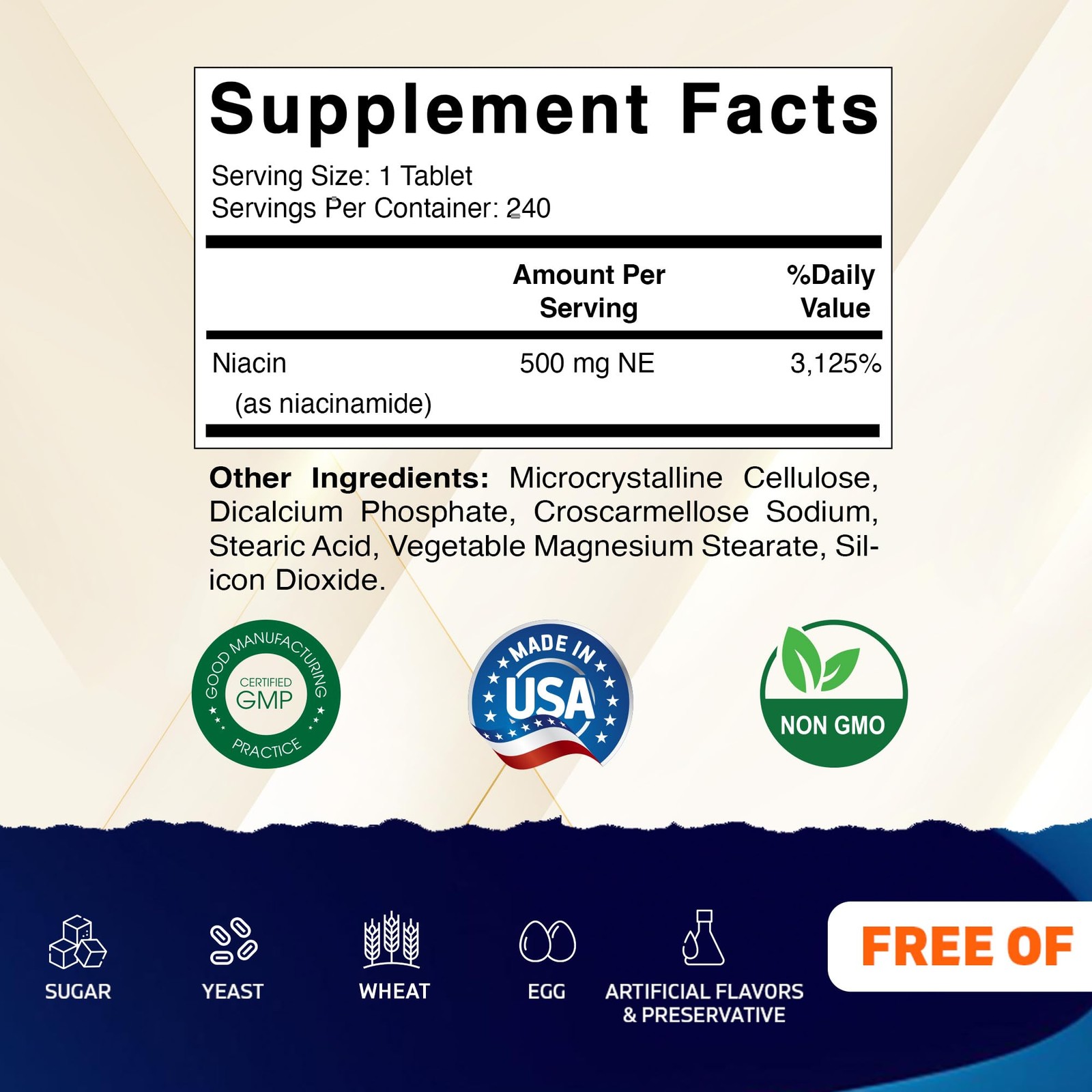 Vitamatic Niacinamide 500 mg 240 Tablets – 240 Count (Pack of 1), No Color