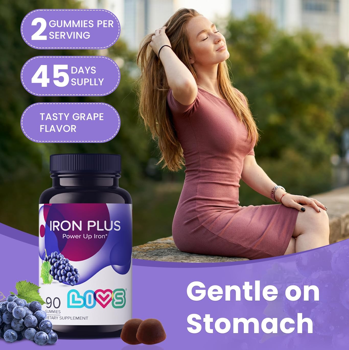 LIVS Iron Plus Gummies – 20mg Gentle 90 Count (Pack of 2),