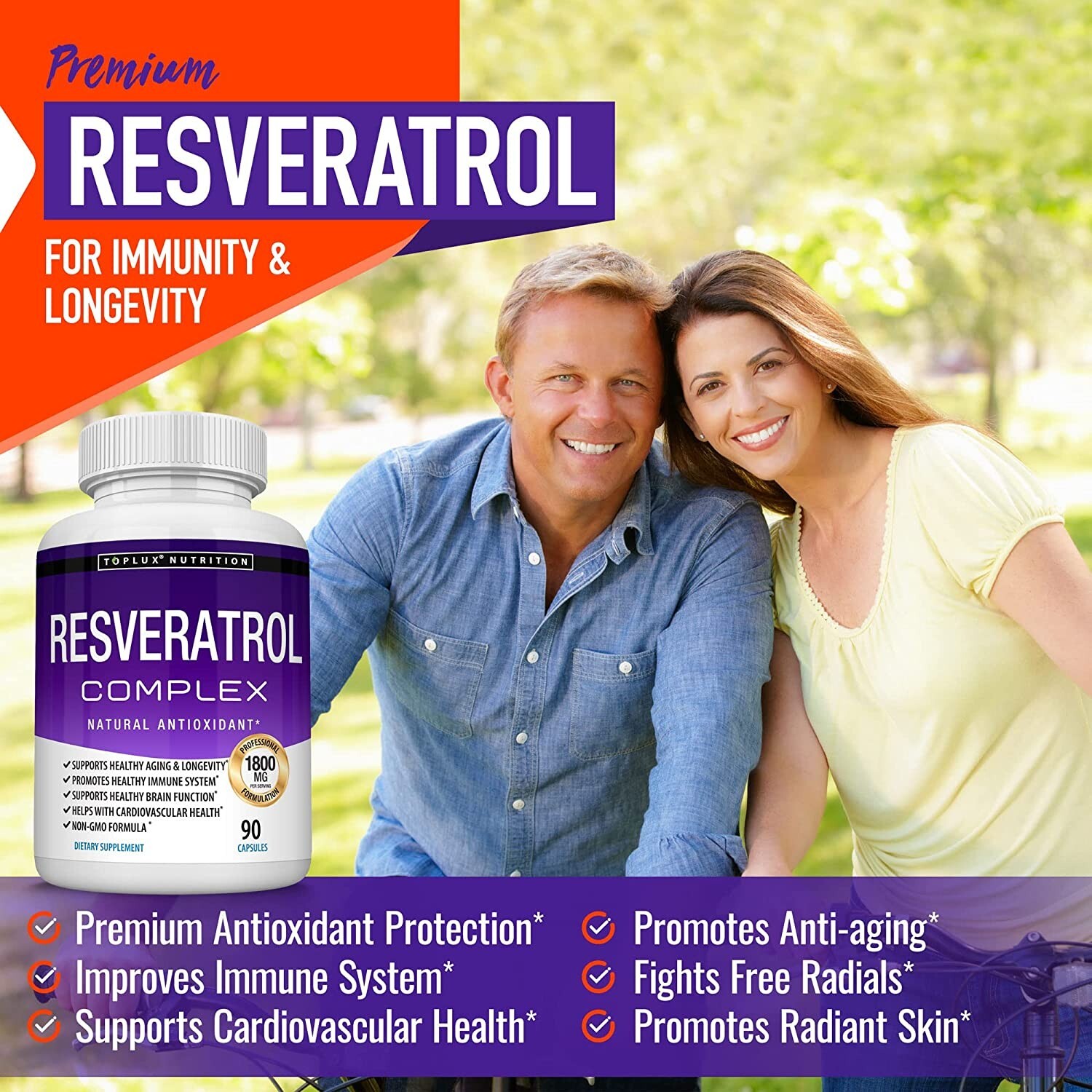 Resveratrol Maximum 1800 MG Strength Natural (90 CAPSULES) AntiAging Antioxidant