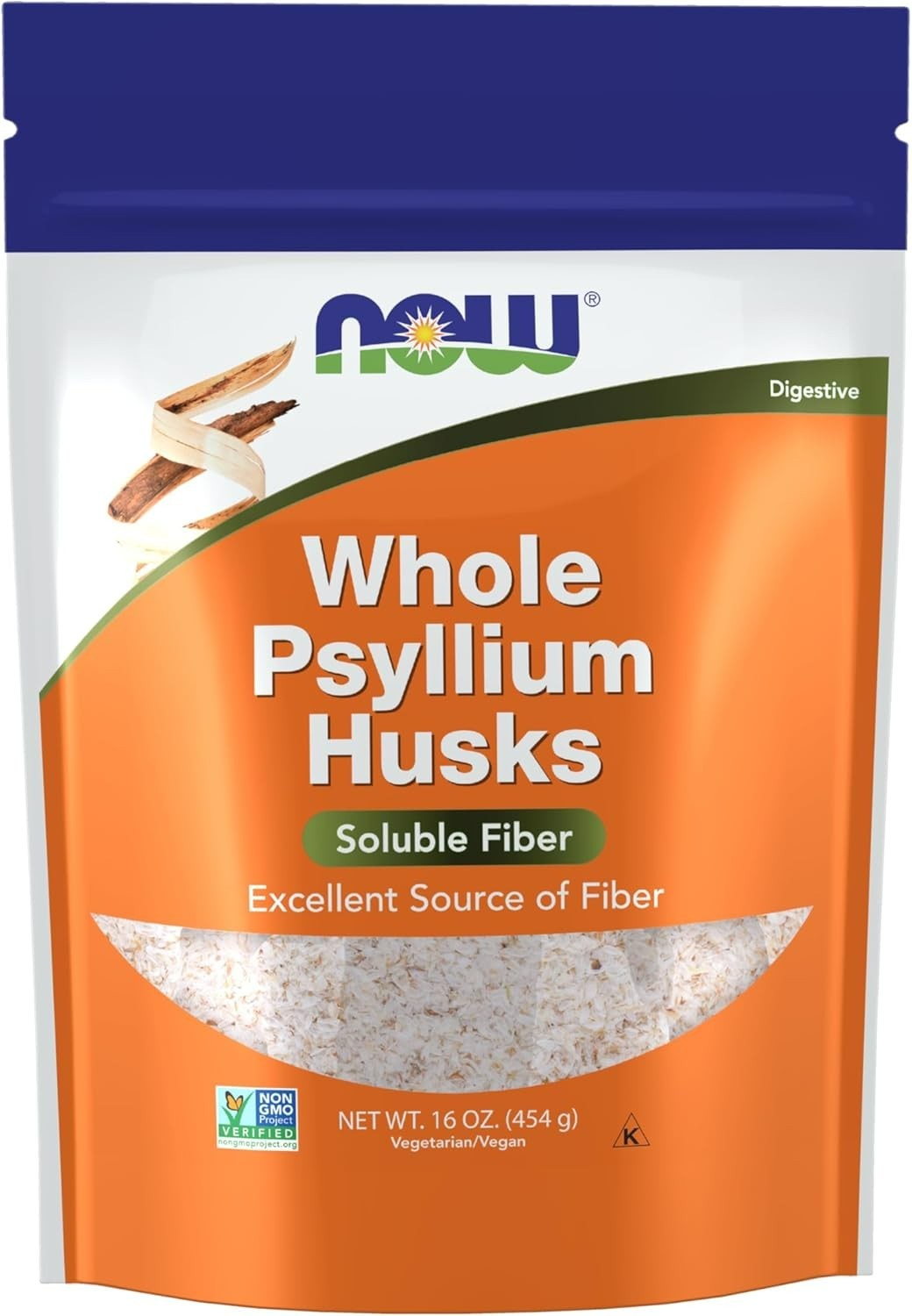 NOW Foods Whole Psyllium Husk Husks Soluble Fiber 1 lb 12/2028 EXP 16 oz