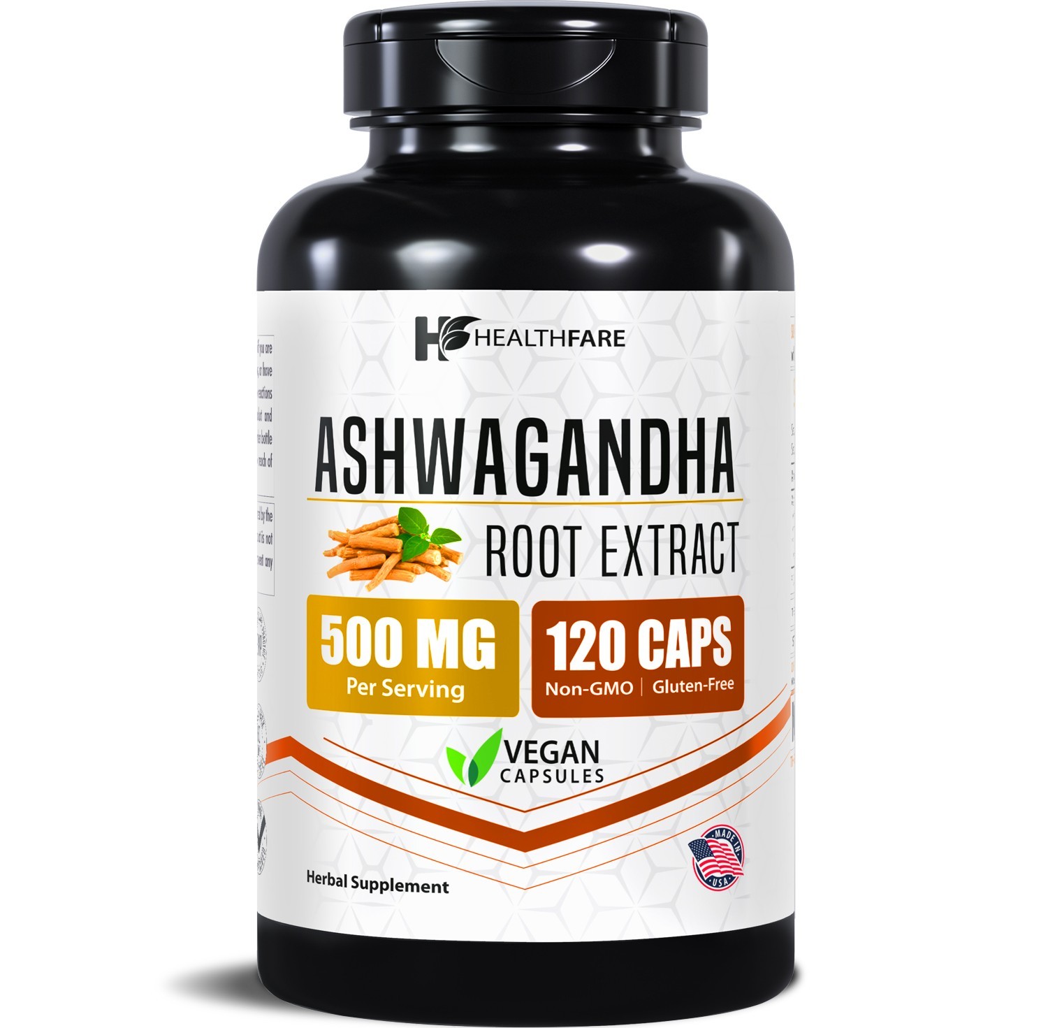 HealthFare Ashwagandha Root Herbal Supplement 500mg 120 Vegan Capsules – Non-GMO