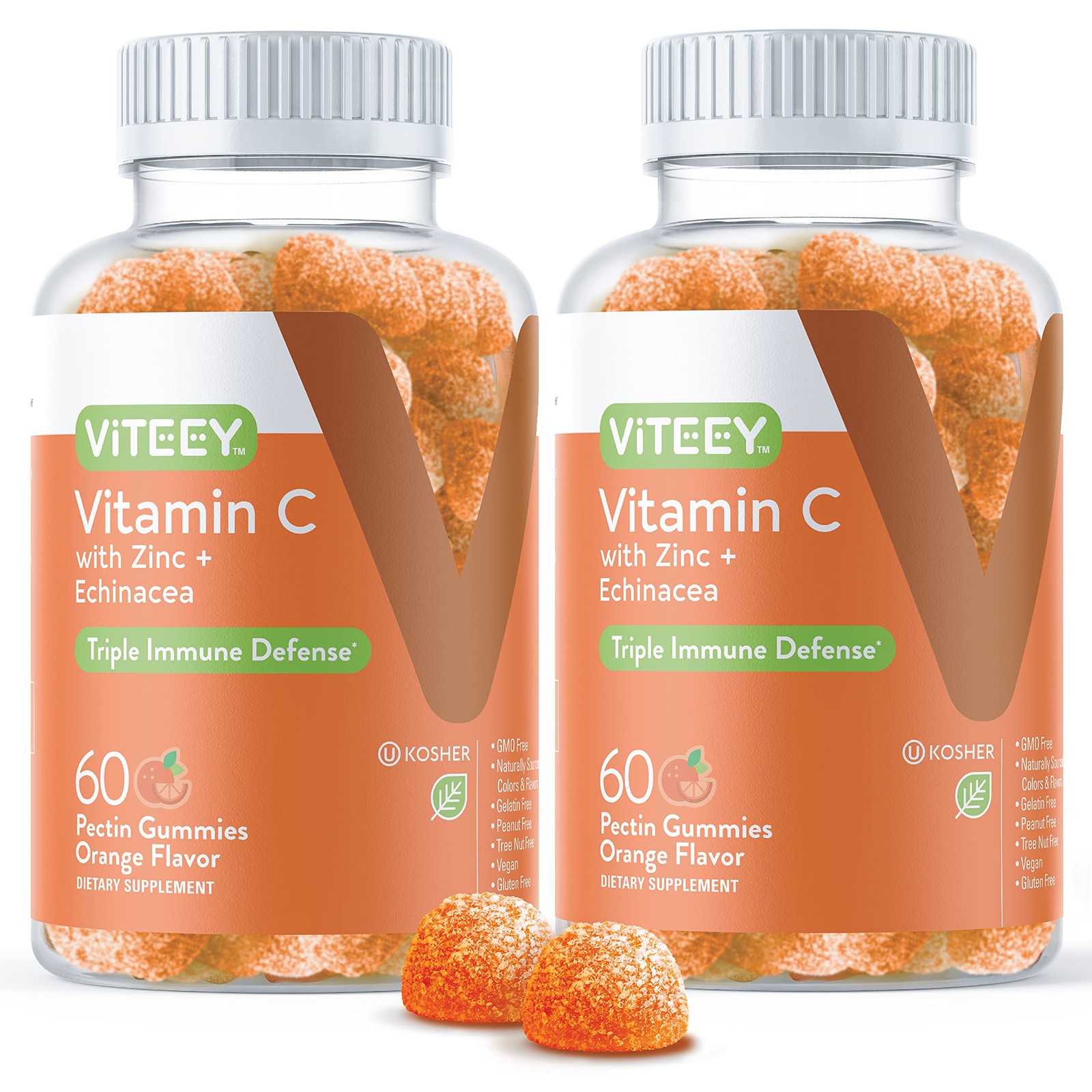Viteey Vitamin C Gummies for Adults & Teens with Zinc & 60 Count (Pack of 2)