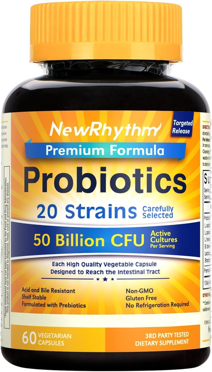 Probiotics 50 Billion CFU 20 Strains, 60 Veggie Capsules, Targeted Re