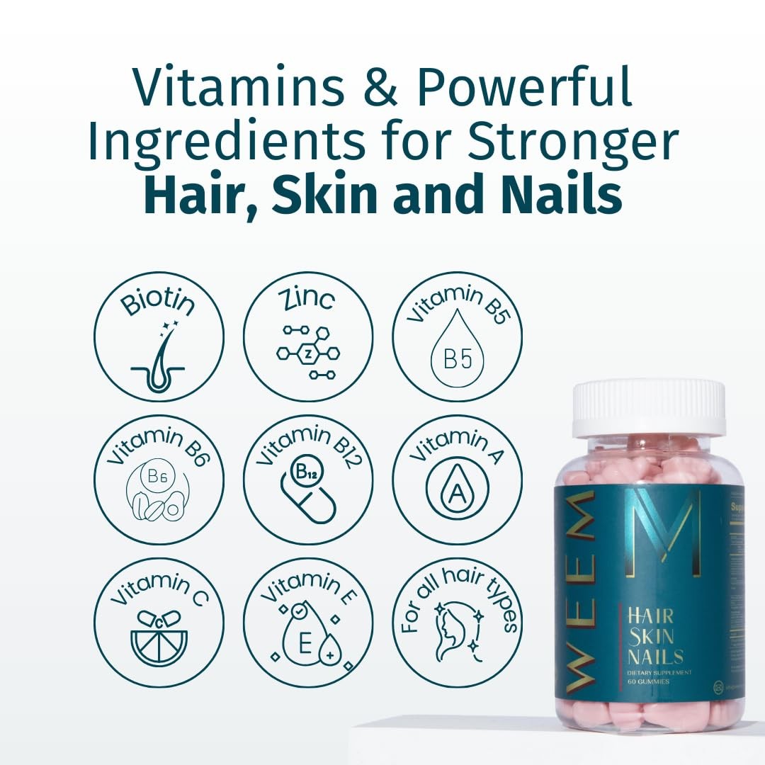 WEEM Hair Skin and Nails Gummies – Supports Healthy 1 Count (Pack of 60)