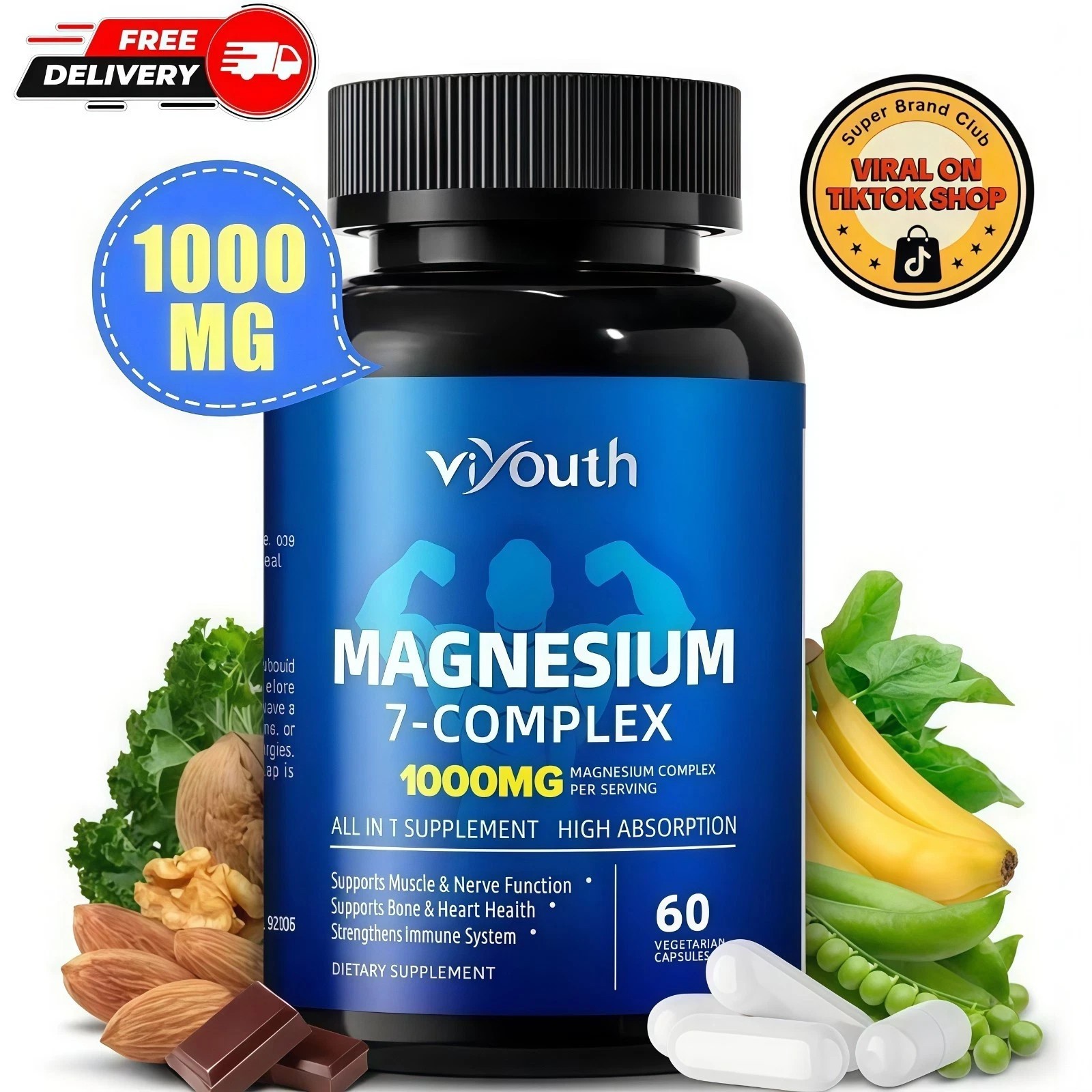 Magnesium 7 Complex Supplement Upgraded | Sleep, Muscle & Nerve Support, 60 Cap
