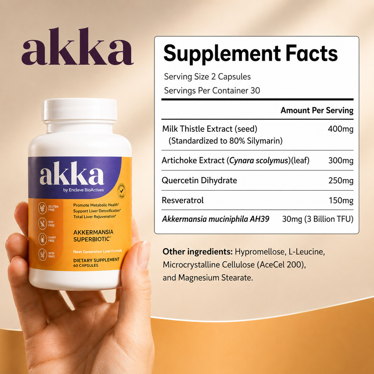 Akka Akkermansia Superbiotic Liver Support Milk Thistle Detox Repair 60 Caps