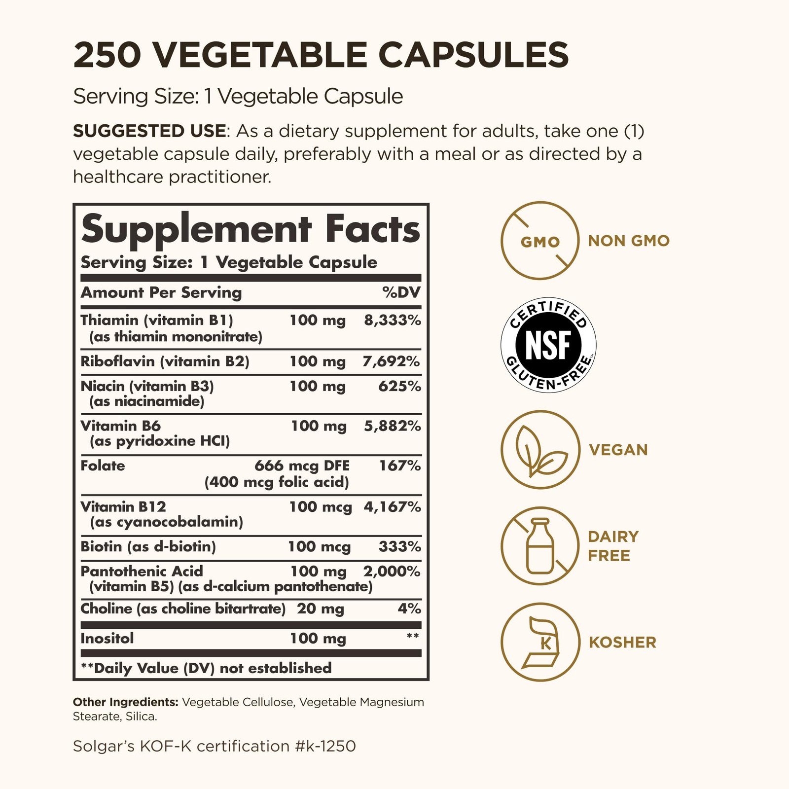 Solgar B-Complex 100, 250 Vegetable Capsules – Nervous System Support –