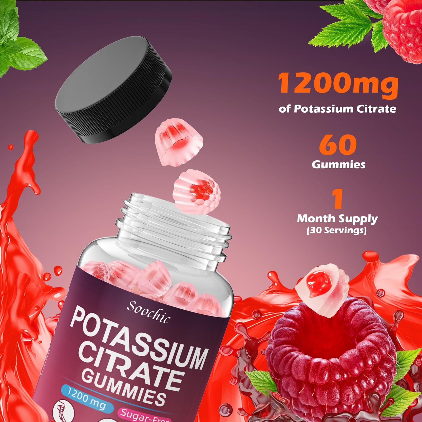 Potassium Citrate Gummies – 1200mg Chewable 1 Count (Pack of 60)