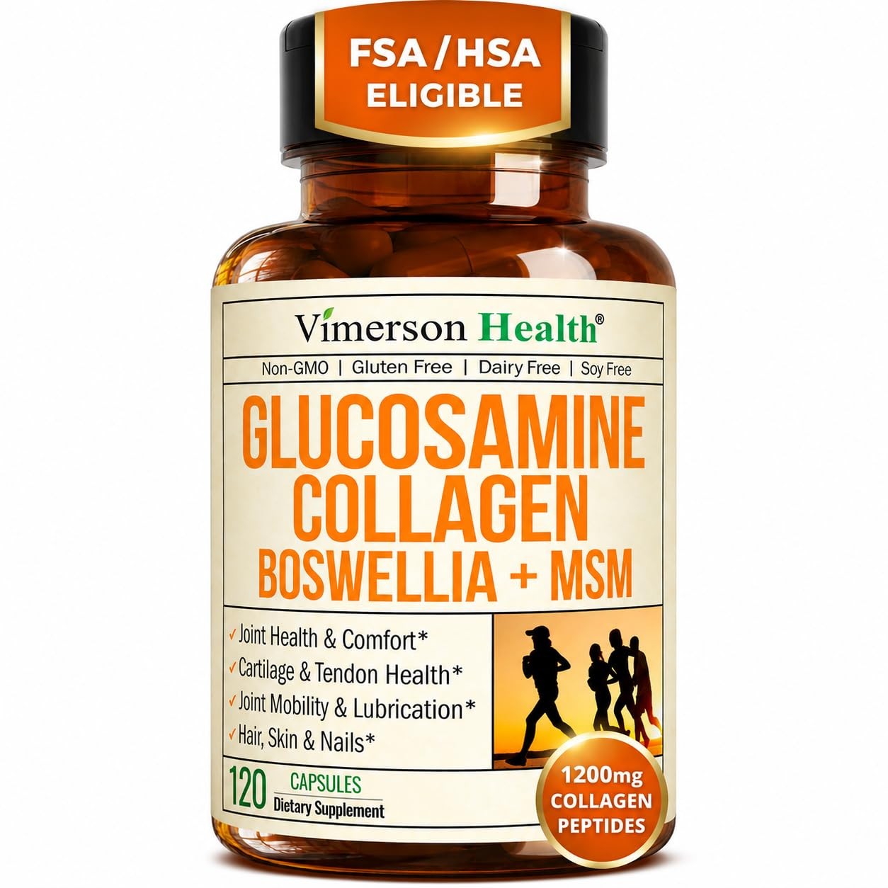 Glucosamine Chondroitin with 1200mg Hydrolyzed Collagen Peptides, Boswellia E…