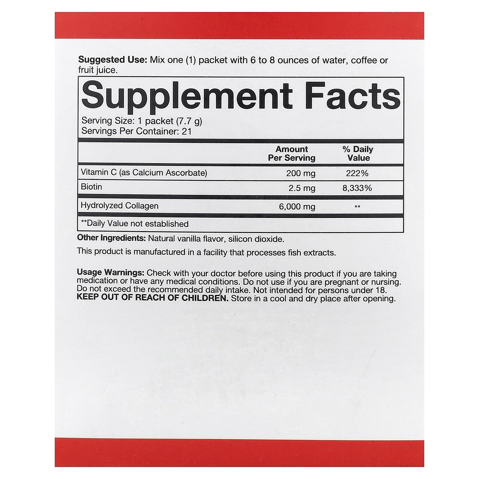 Collagen Powder, Vanilla, 21 Packets, 0.27 oz (7.7 g) Each