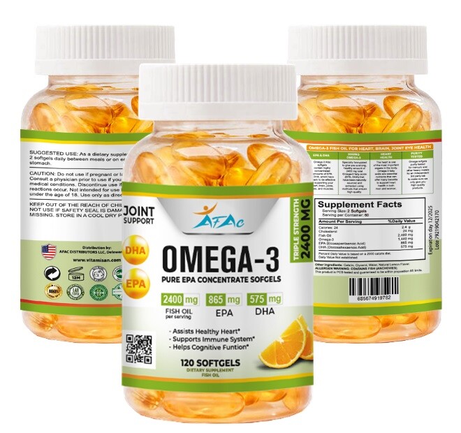 BEST TRIPLE STRENGTH Omega 3 Fish Oil Pills 3 MONTH SUPPLY 2400mg HIGH POTENCY 3