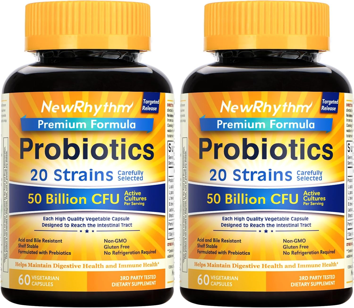 Probiotics 50 Billion CFU 20 Strains, 60 Veggie Capsules, Targeted Re