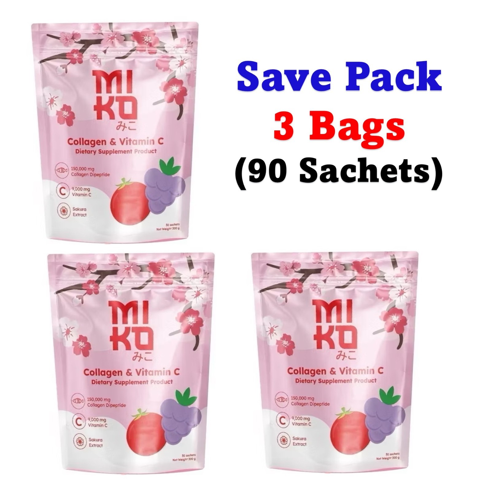 3x Miko Collagen Supplement Grape Seed Extract Skin Smooth Soft Nourish Skin