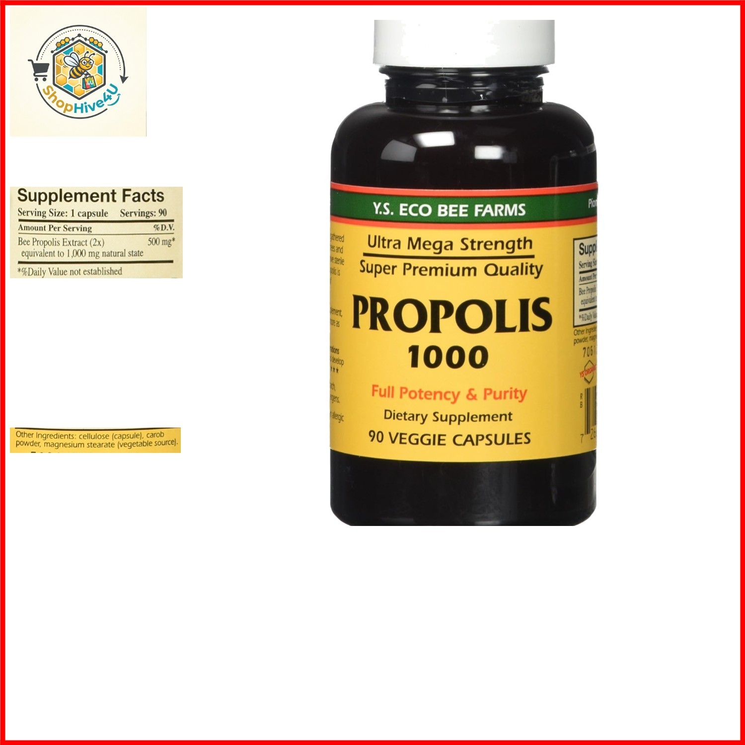 Propolis-Raw Unprocessed 1000mg Y.S. Organic Bee Farms 90 Caps