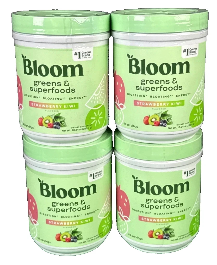 4PK Bloom Nutrition Greens & Superfoods Powder 10.24 Oz Ea Strawberry Kiwi 9/26