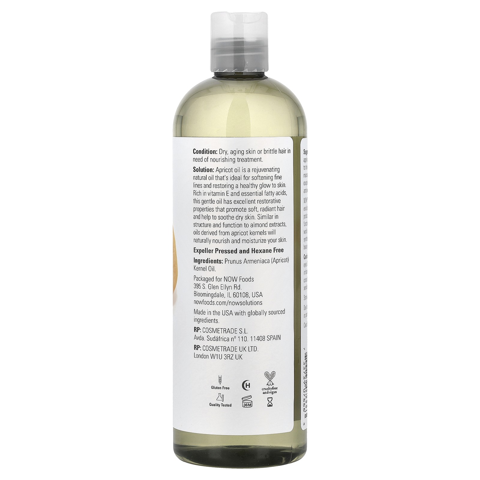 Now Foods Solutions Apricot Oil 16 fl oz 473 ml All-Natural, Hexane-Free