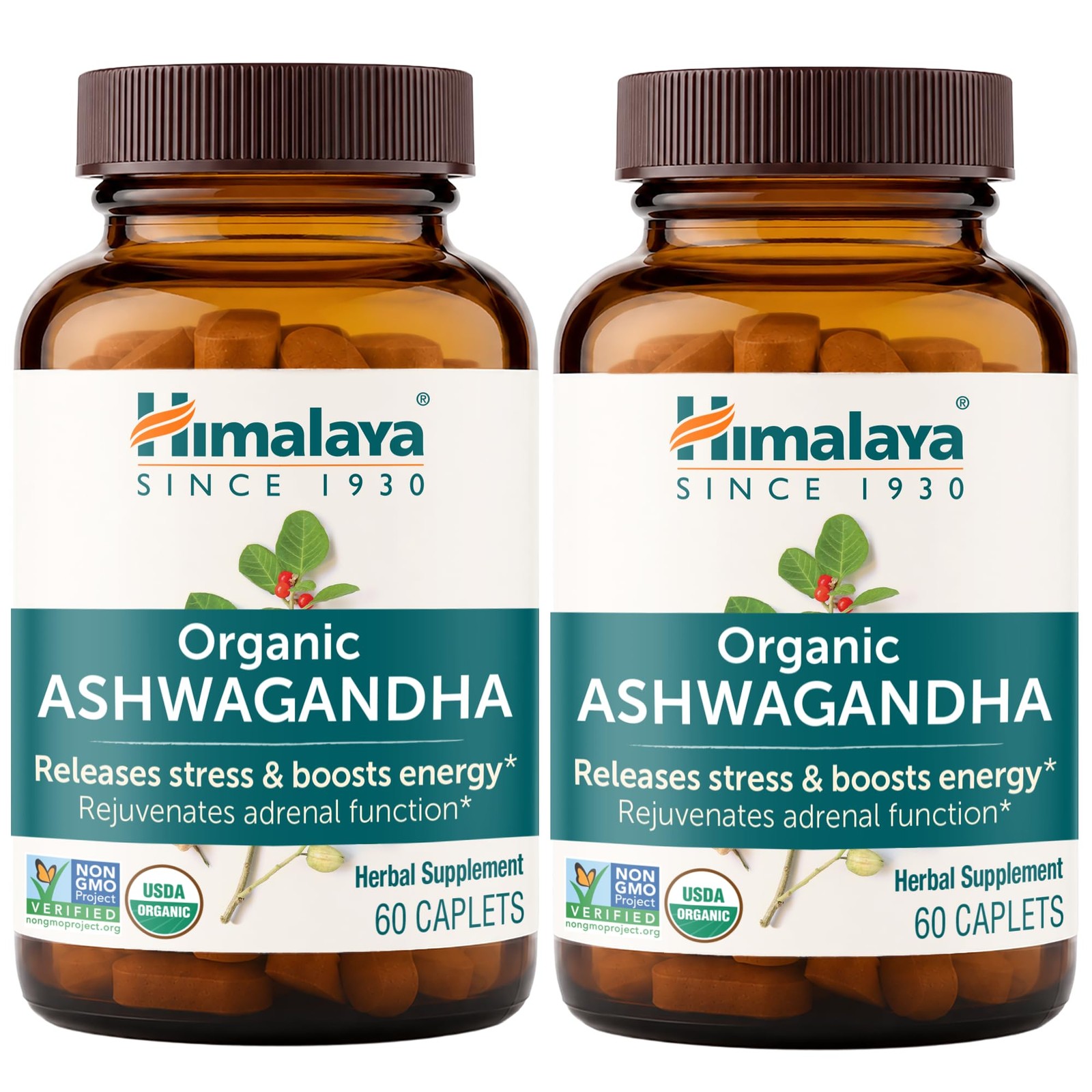Himalaya USDA Organic Ashwagandha Root, 670 mg, 120 Day 60 Count (Pack of 2)