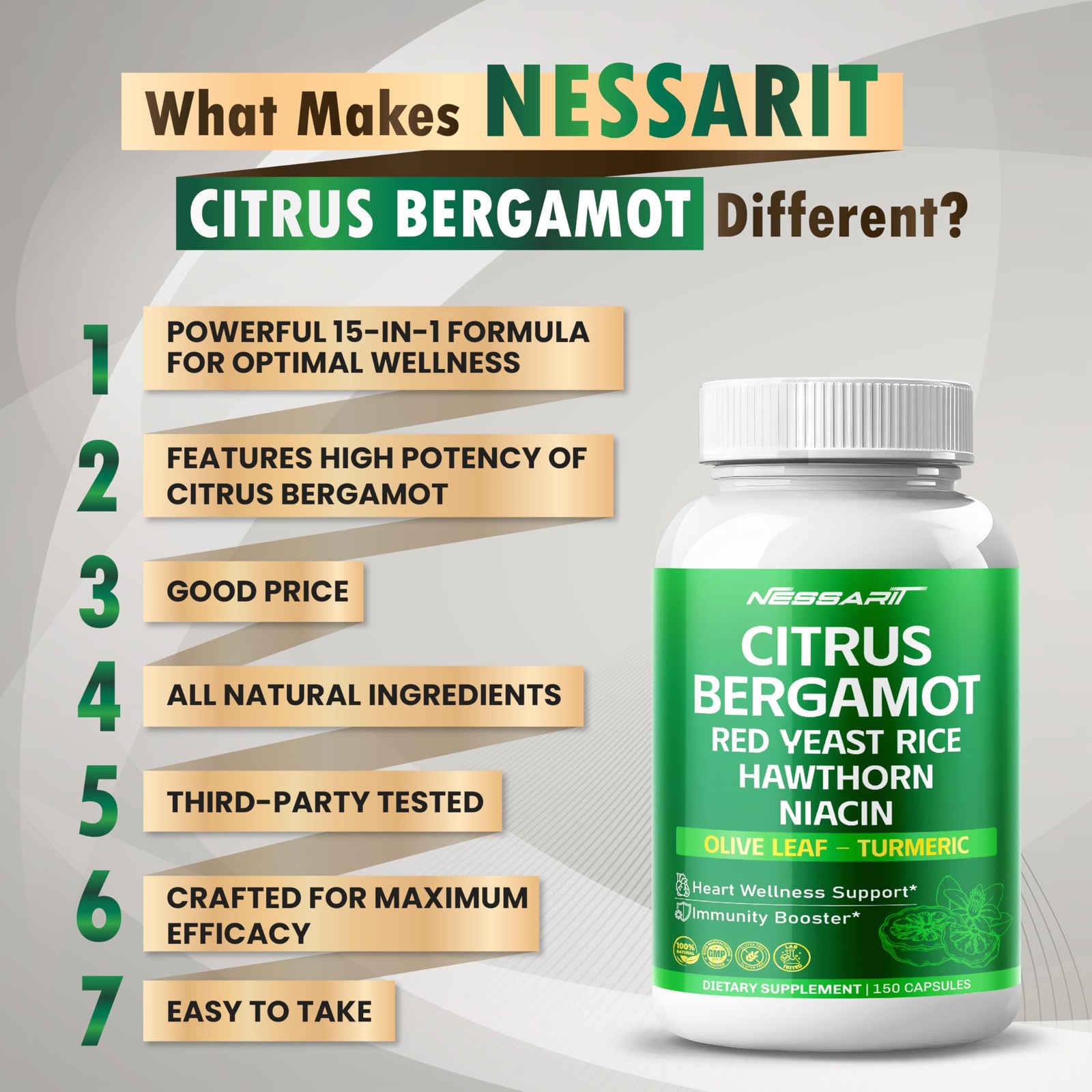Citrus Bergamot Supplement – 15-in-1 Natural Blend with Red Yeast Rice Hawtho…