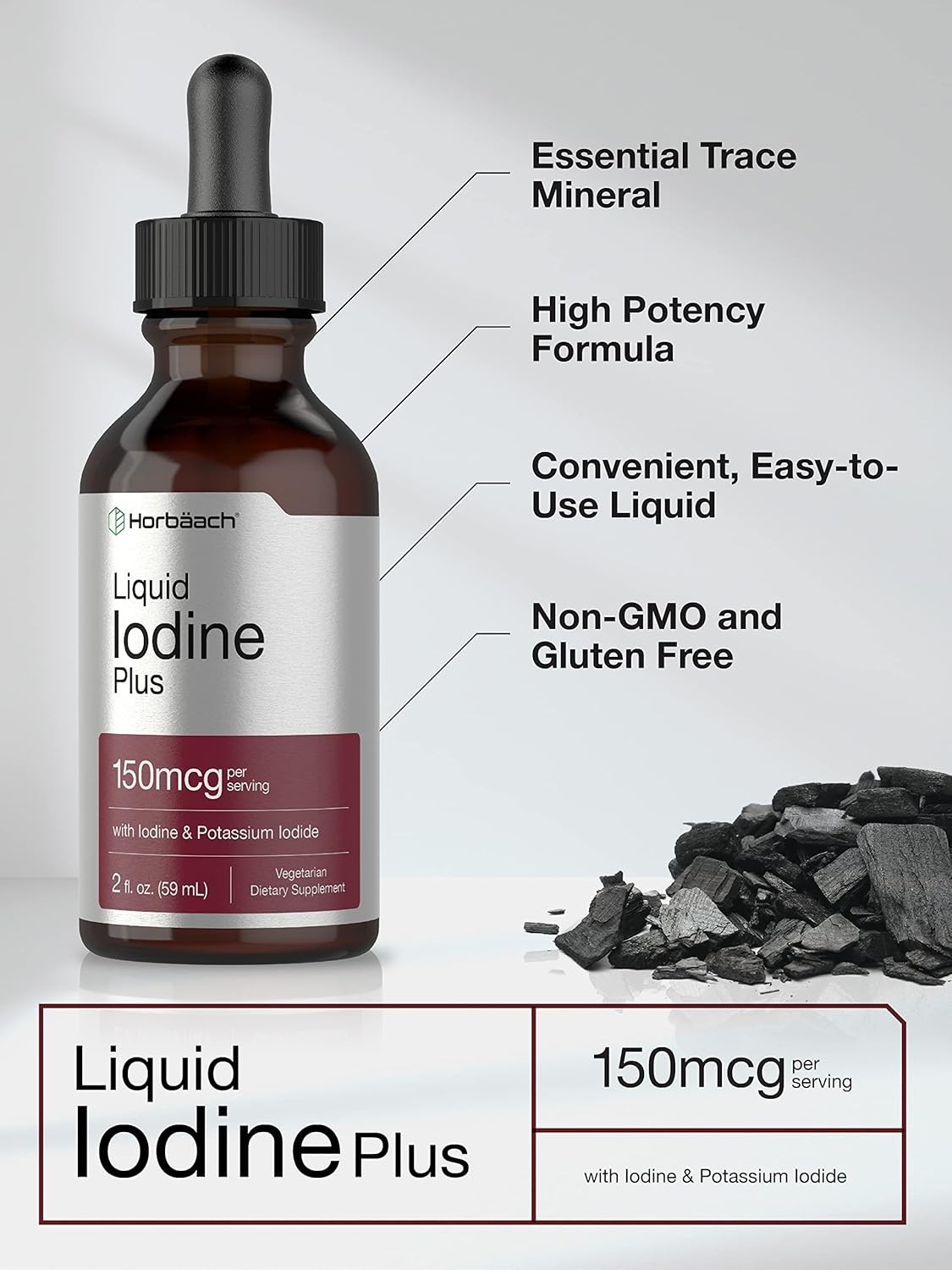 Liquid Iodine Solution Drops | 2 Fl Oz | 150 Mcg | Iodine & Potassium Iodine Sup
