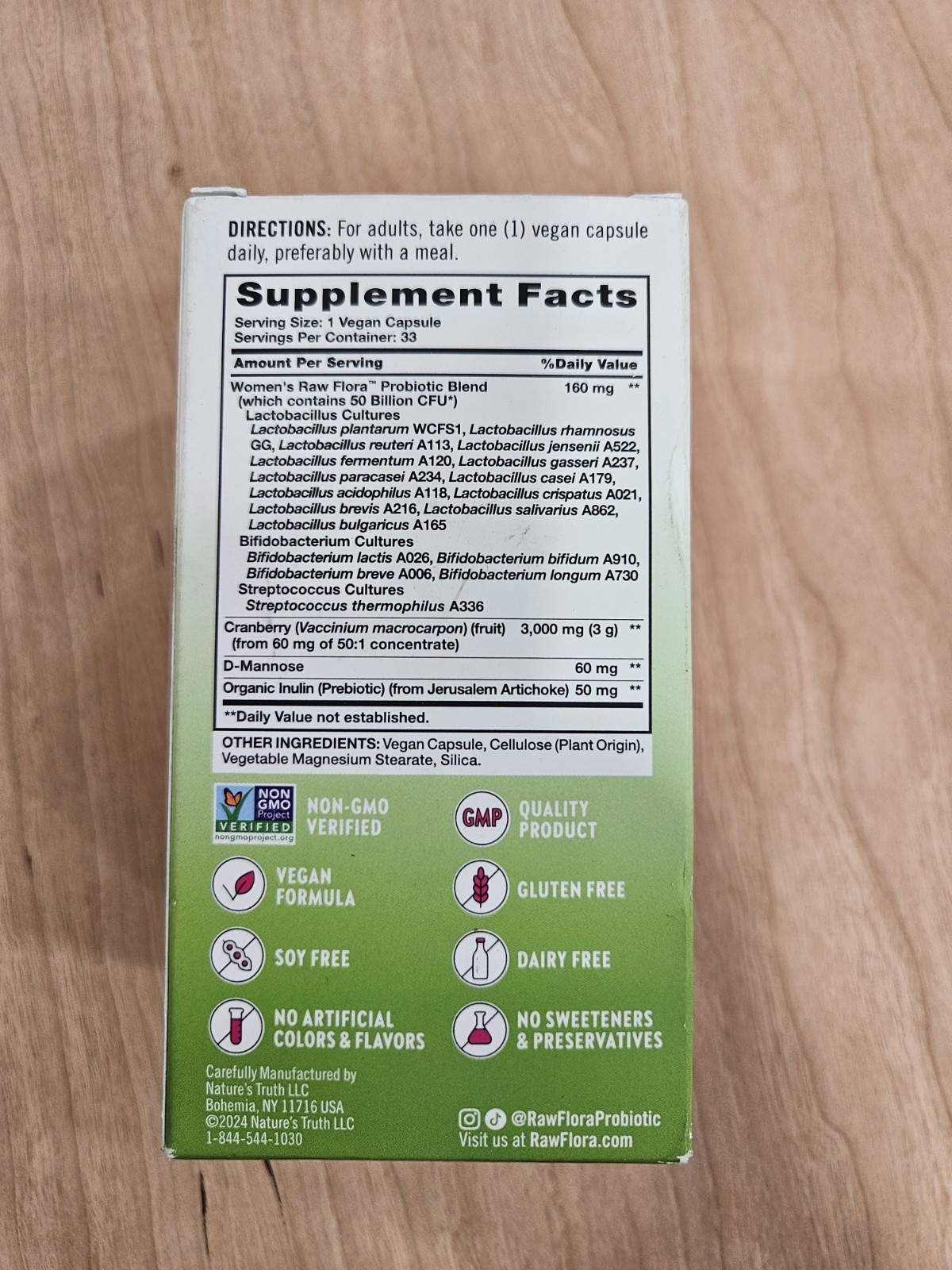 Nature’s Truth Women’s Care Raw Flora Probiotics 50 Billion CFU 33 Caps Exp 2/27