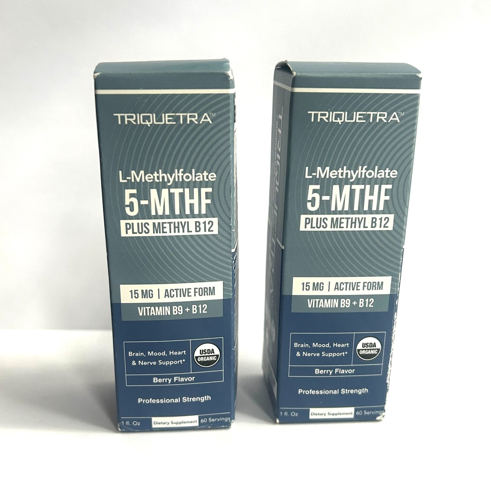 2 Bottles Triquetra L-Methylfolate 5-MTHF Plus Methyl B12 15mg Vitamin B9 1oz ea