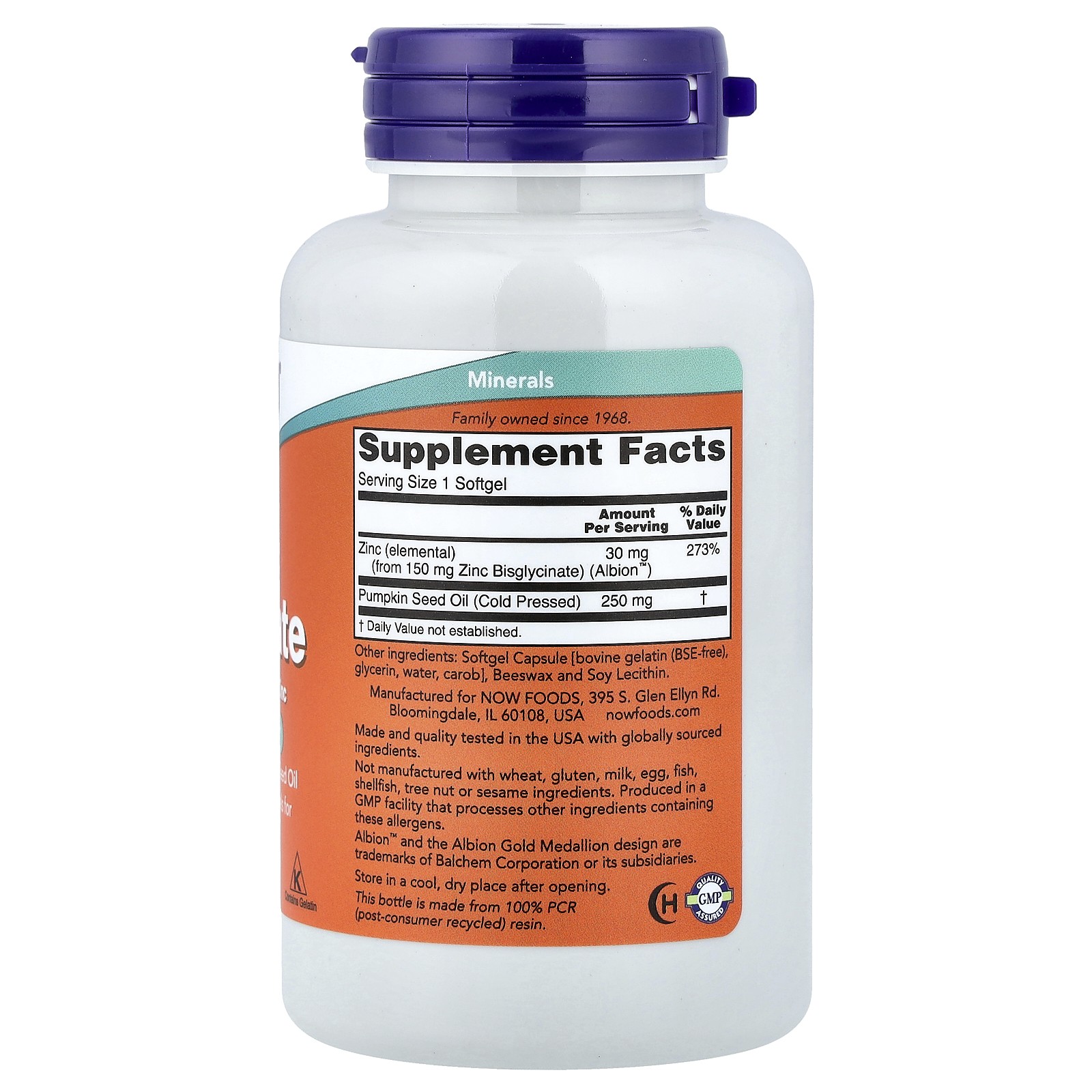 Now Foods Zinc Glycinate 120 Softgels GMP Quality Assured