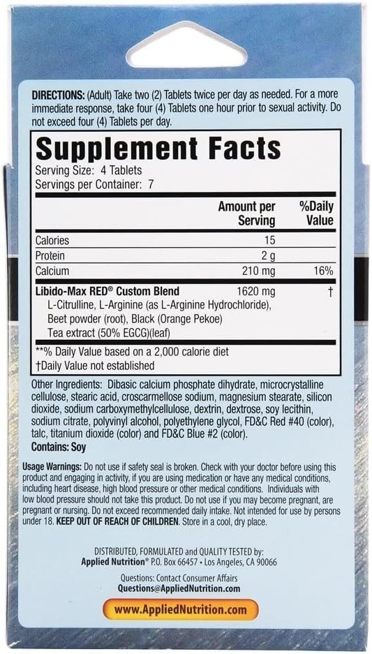Applied Nutrition Libido-Max Red 30 Tabs Each (Pack of 4)