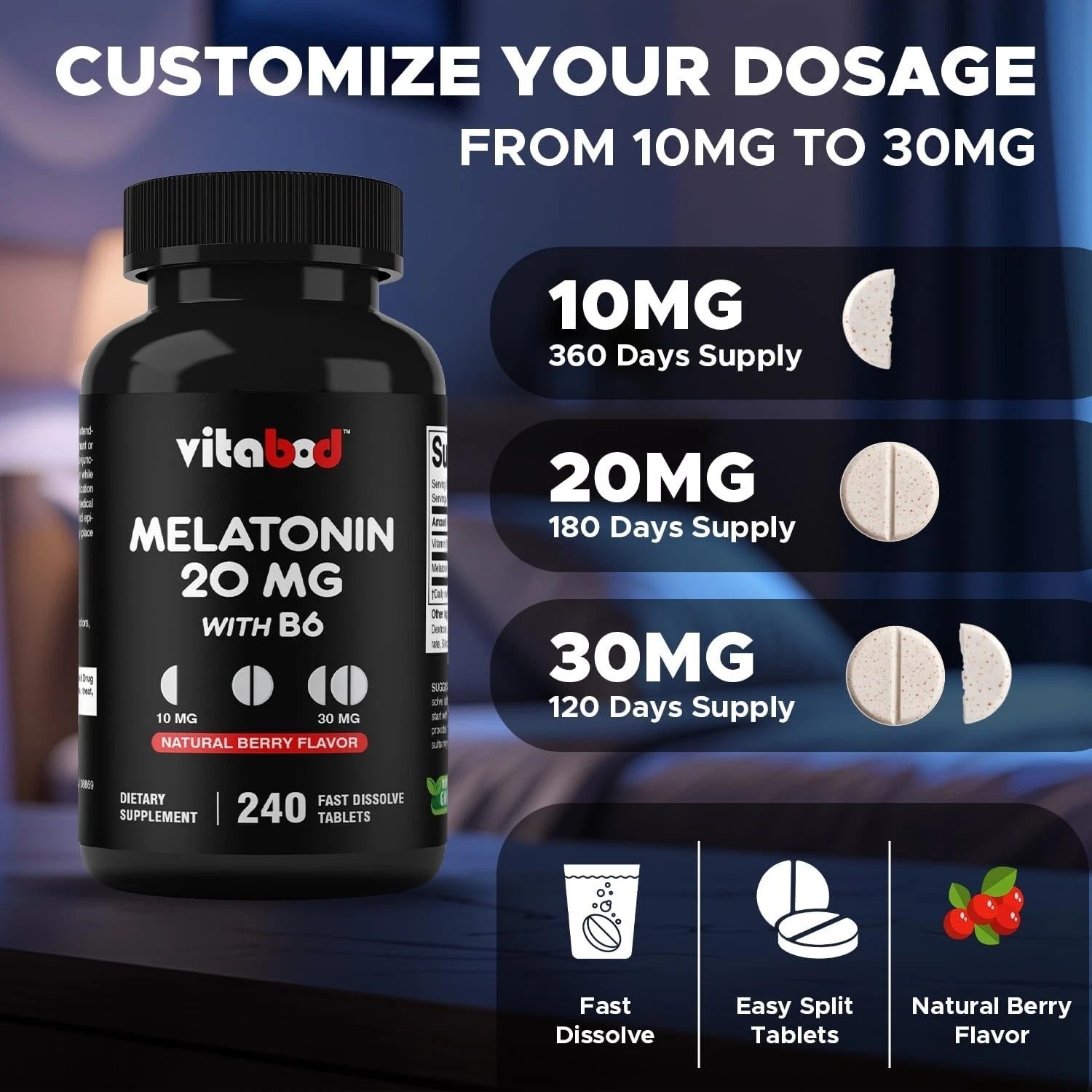 Relaxial Melatonin 20mg | High Potency Sleep Support | 240 Fast Dissolve Tablets