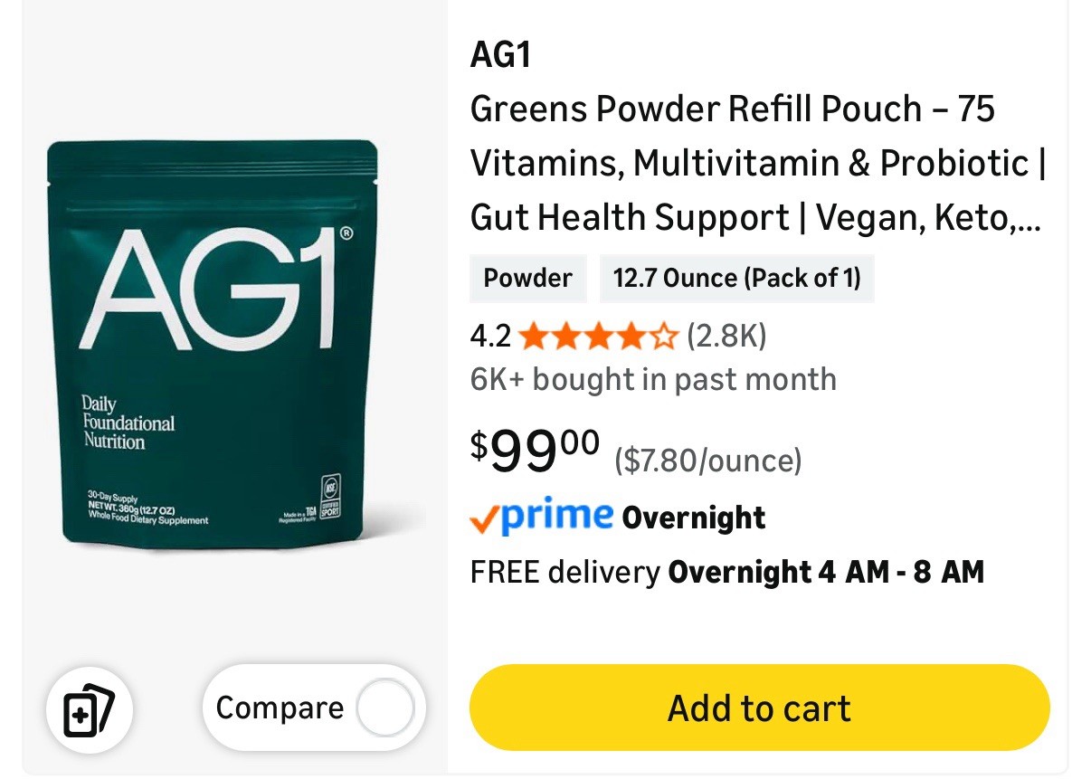 AG1 Athletic Greens PowderPouch 12.7OZ/360G, 30-Day Supply