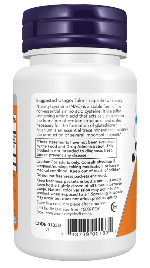NOW Foods NAC 600 mg 100 Veg Capsules 09/2026EXP W/ Selenium MolybdenumUPS
