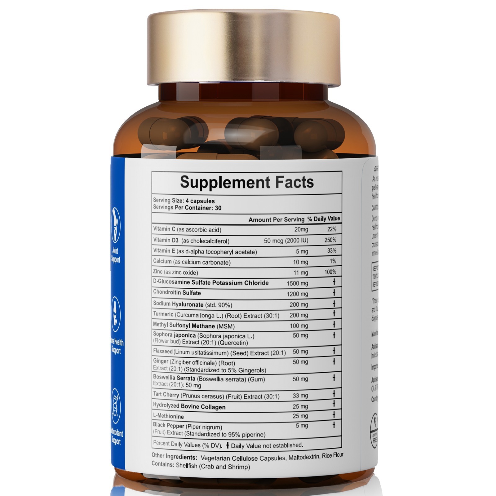 120 Triple Strength Glucosamine Chondroitin MSM Collagen Boswellia TUMERIC D & C