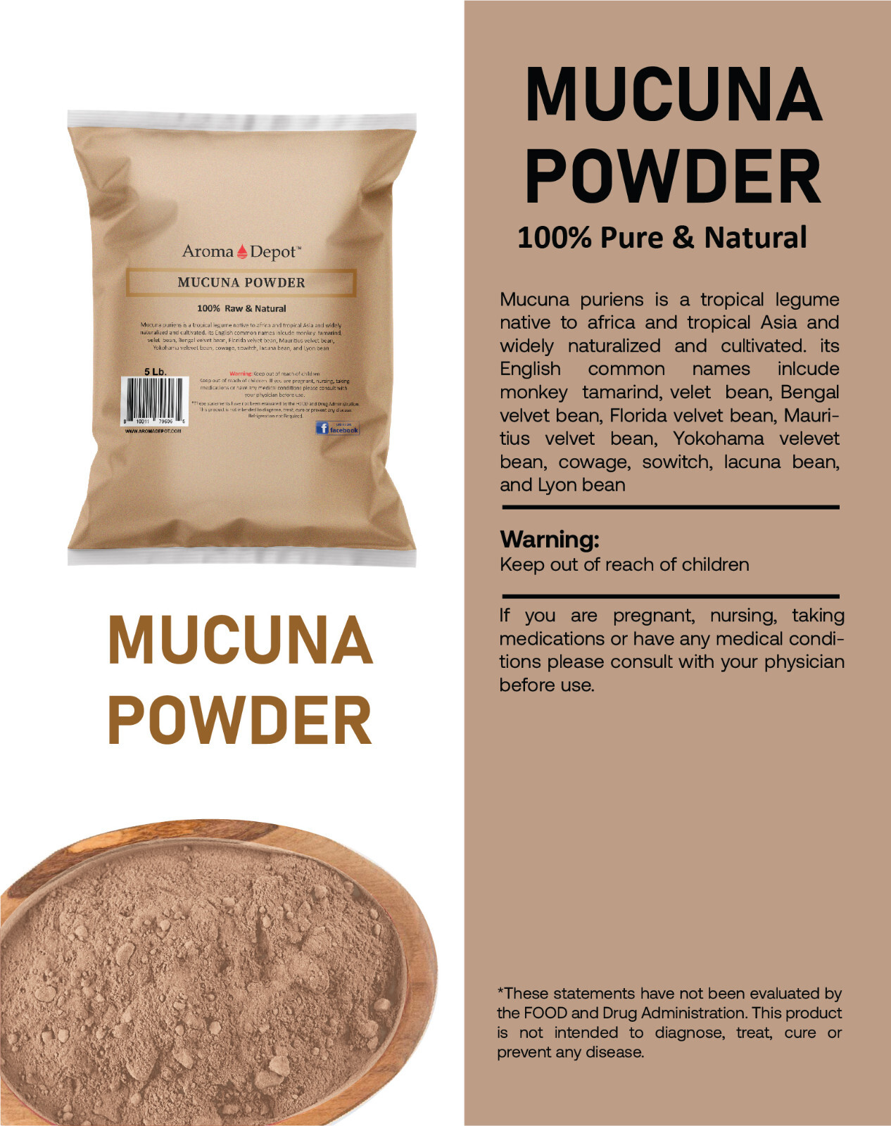 Mucuna Powder Wholesale Bulk 100% Pure Natural Pruriens Bean Haba del Terciopelo
