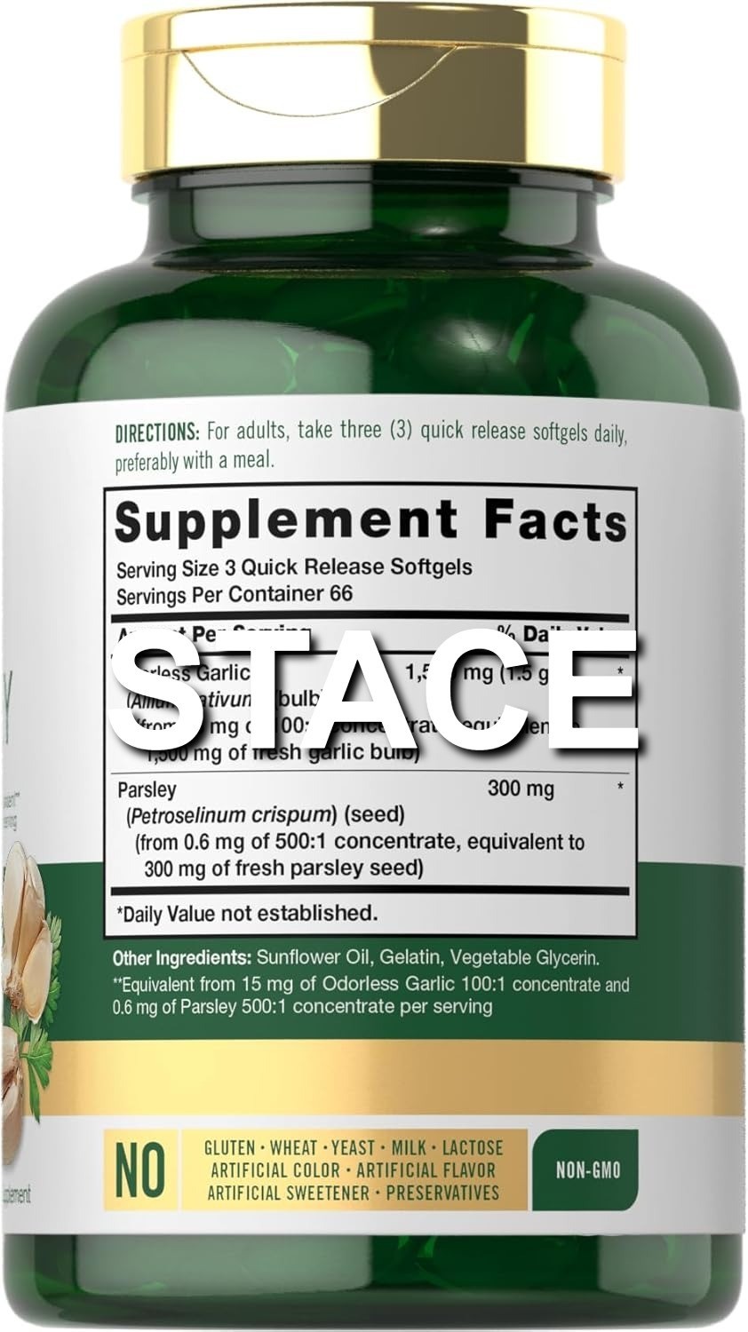 200 Cápsulas de Ajo y Perejil Sin Olor Suplemento Herbal Calidad Premium