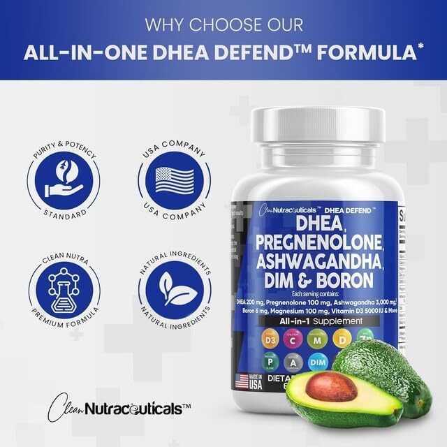 DHEA 200Mg Supplement Pregnenolone 100Mg for Men & Women with DIM Ashwagandha Bo