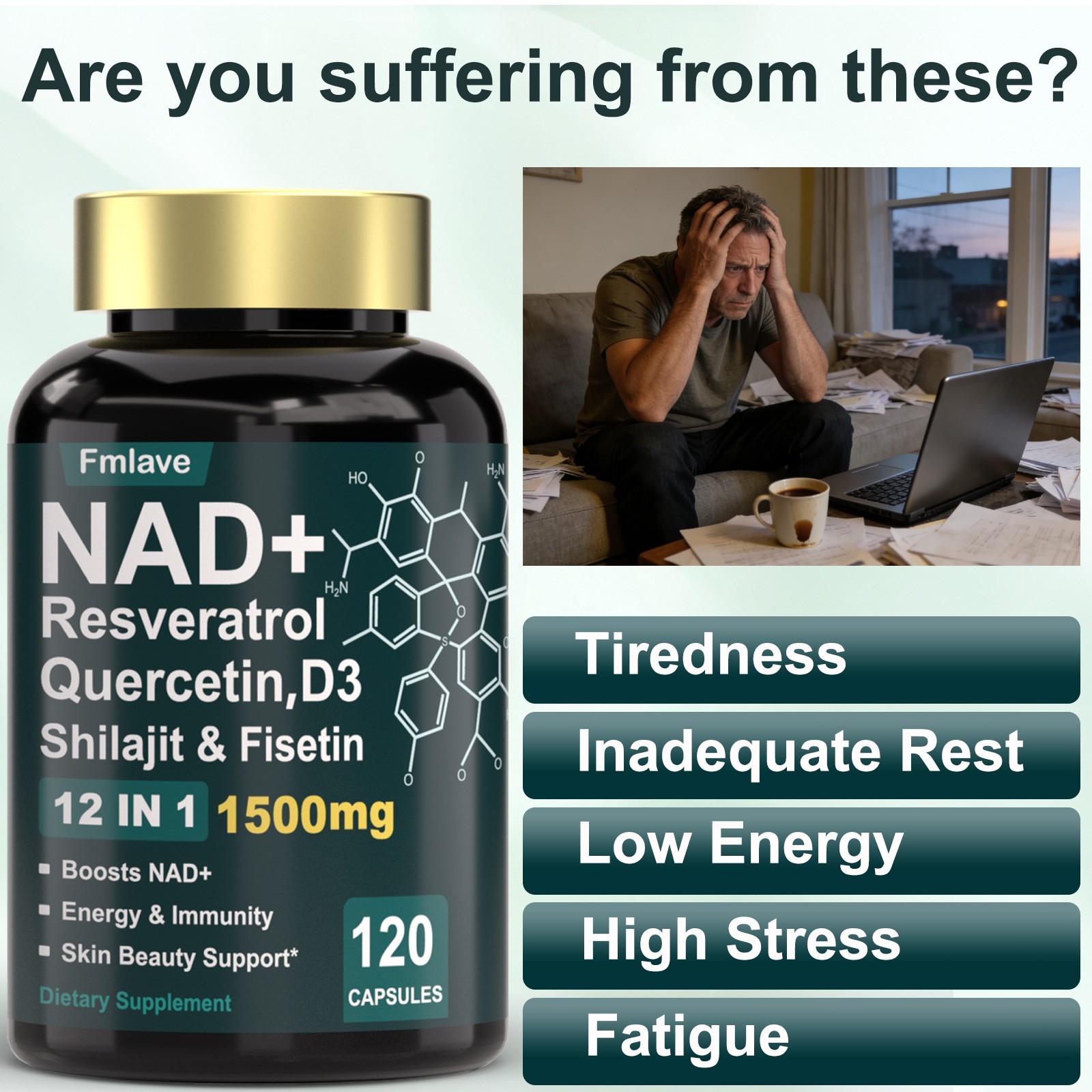 NAD+ Supplement for Men with Resveratrol & Saw Palmetto Energy & Prostate Health