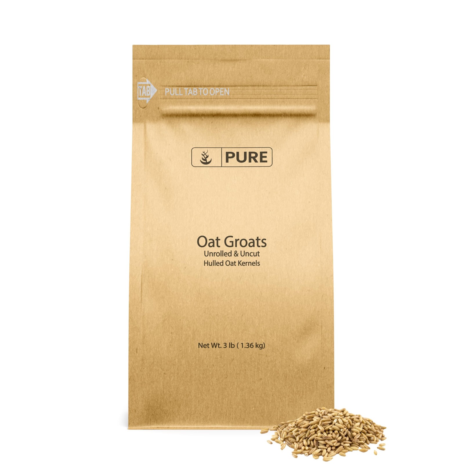 PURE ORIGINAL INGREDIENTS Oat Groats (3 lb), Whole, Uncut 3 Pound (Pack of 1)