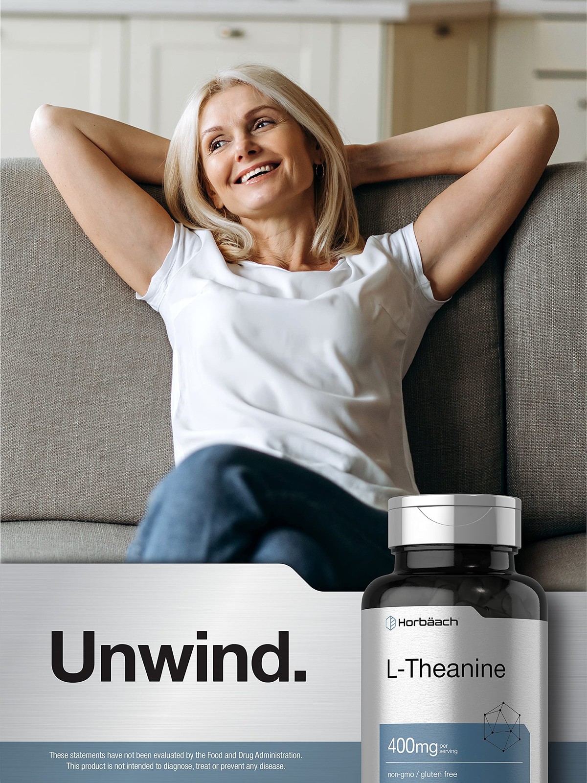 Horbäach L-Theanine Supplement | 400mg | 120 Powder 120 Count (Pack of 1)