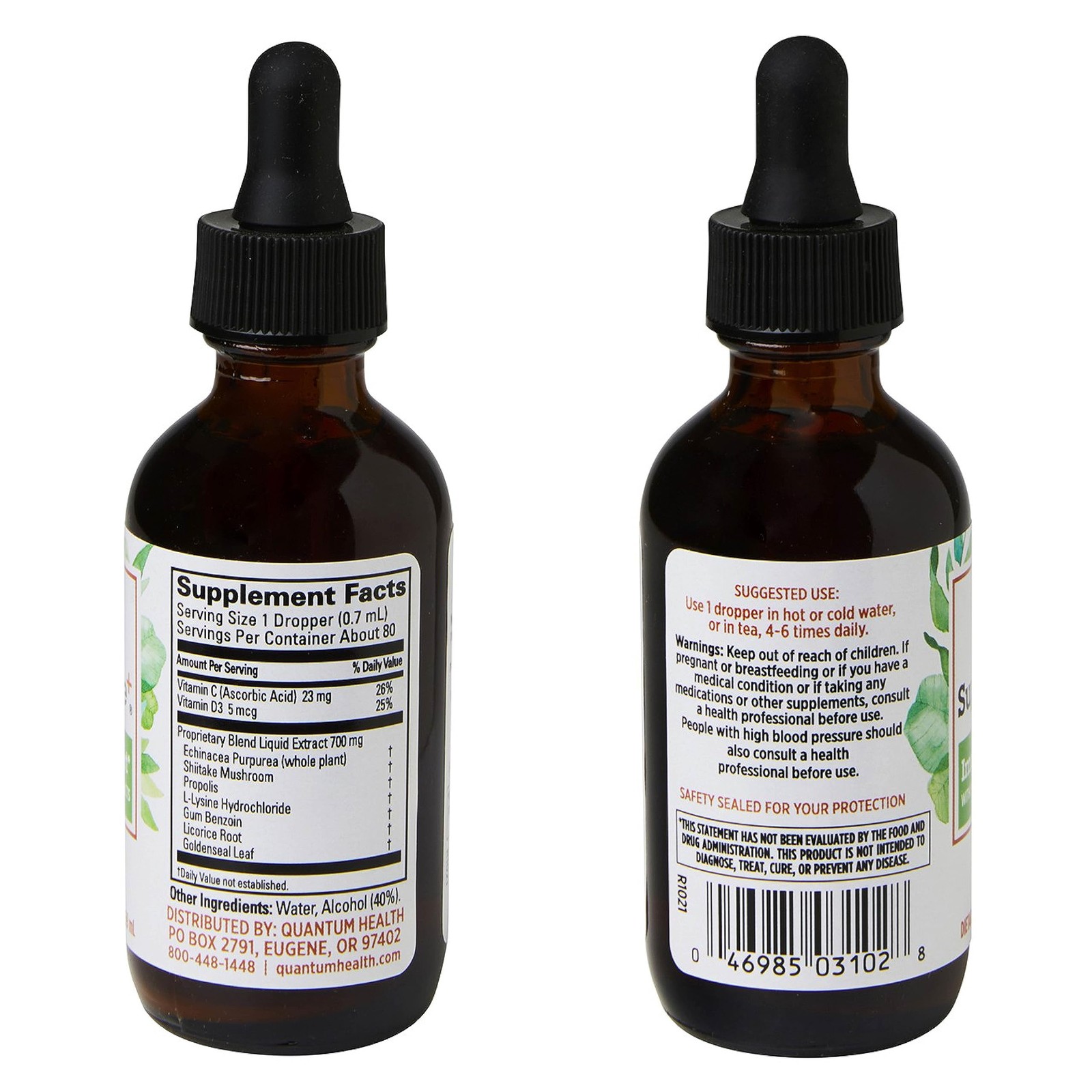 Herbal Immunity Booster Drops L Lysine Vitamin C D3 Shiitake Echinacea 2oz