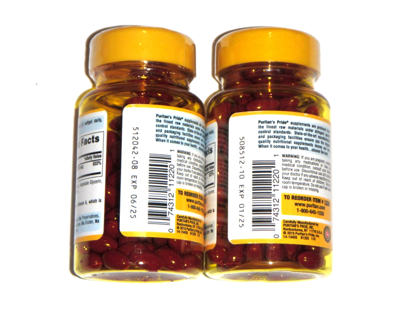 Puritan’s Pride Beta-Carotene 7,500 mcg, 25,000 IU, 2 x 100 Softgels, 1/25 6/25