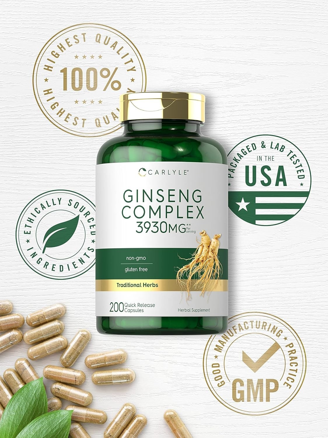 Ginseng Complex Capsules 200 Count Non-Gmo and Gluten Free Extract Traditional H