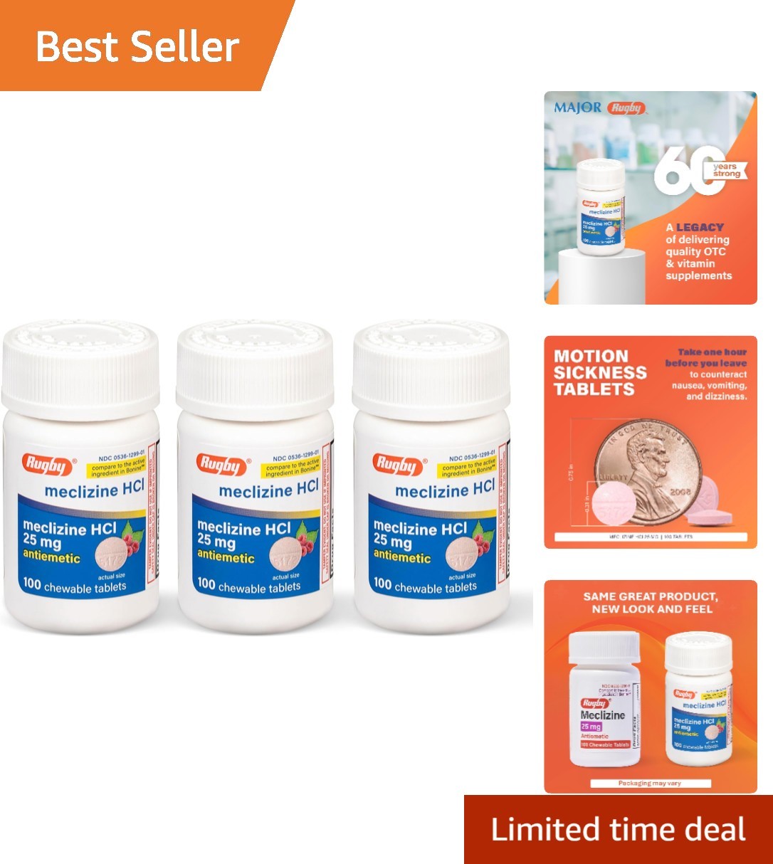 Rugby Meclizine Chewables 25mg – Fast Relief for Travel & Motion Sickness