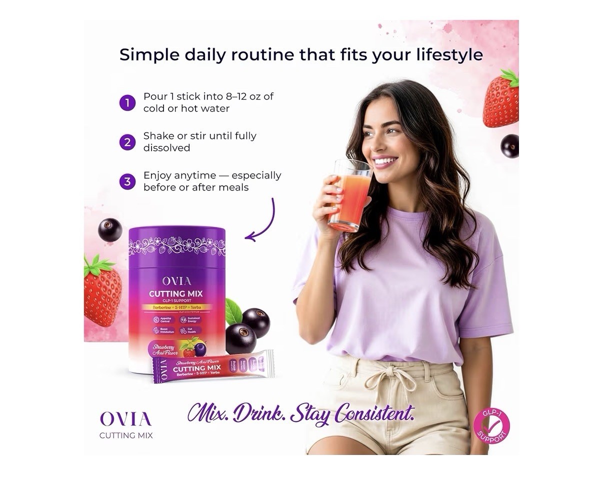 OVIA Cutting Mix Craving Control & Weight Management Powder with Yerba Mate, Ber