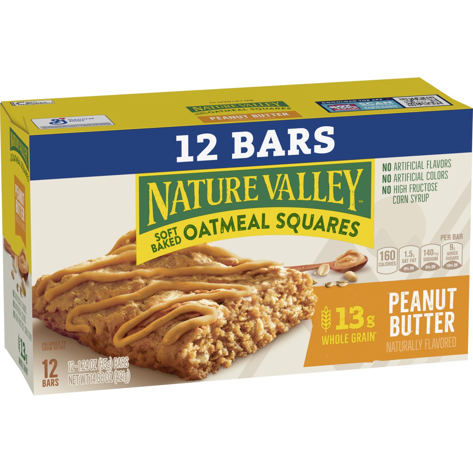 Nature Valley Soft Baked Oatmeal Squares, Peanut Butter, 12 Count (Pack of 1)