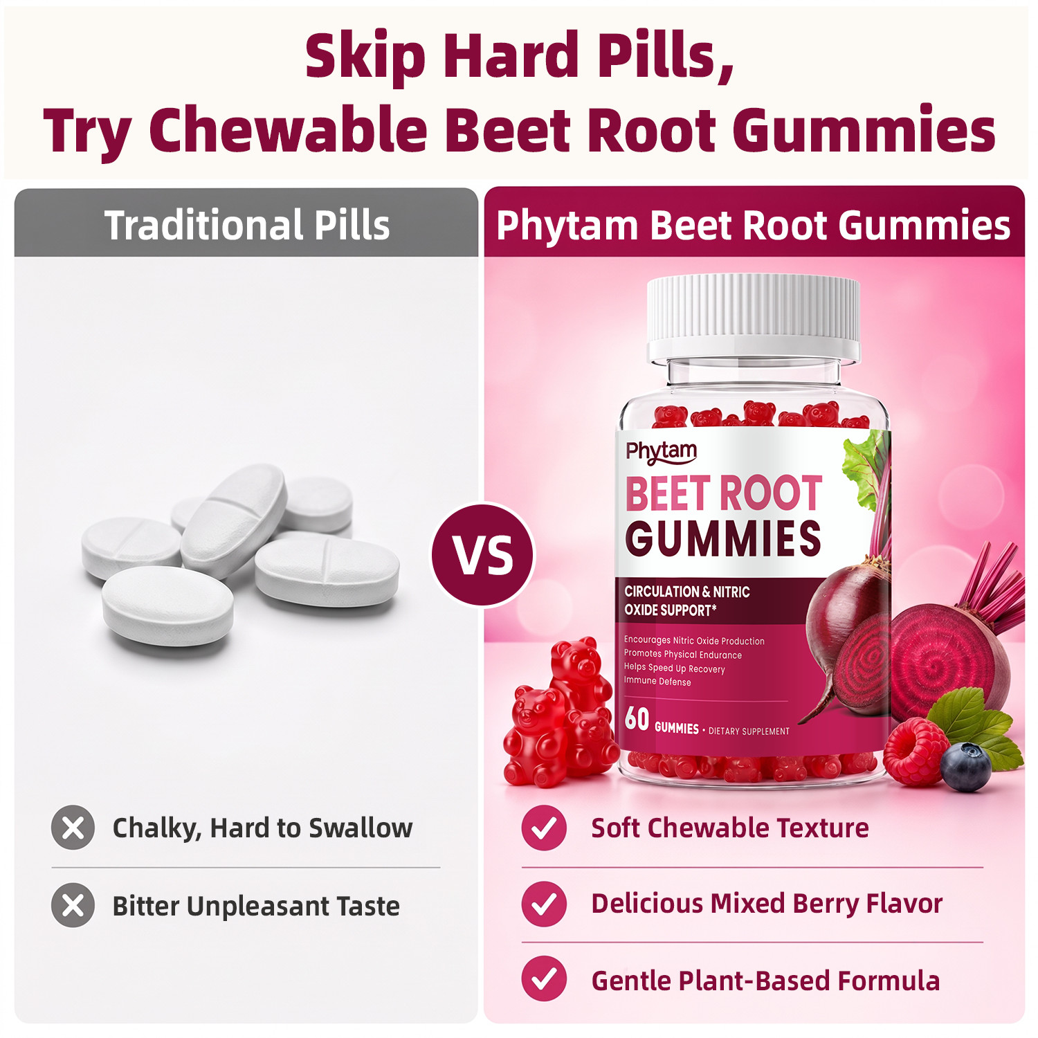 Phytam Organic Beet Root 60 Gummies for Circulation & Natural Energy Boost