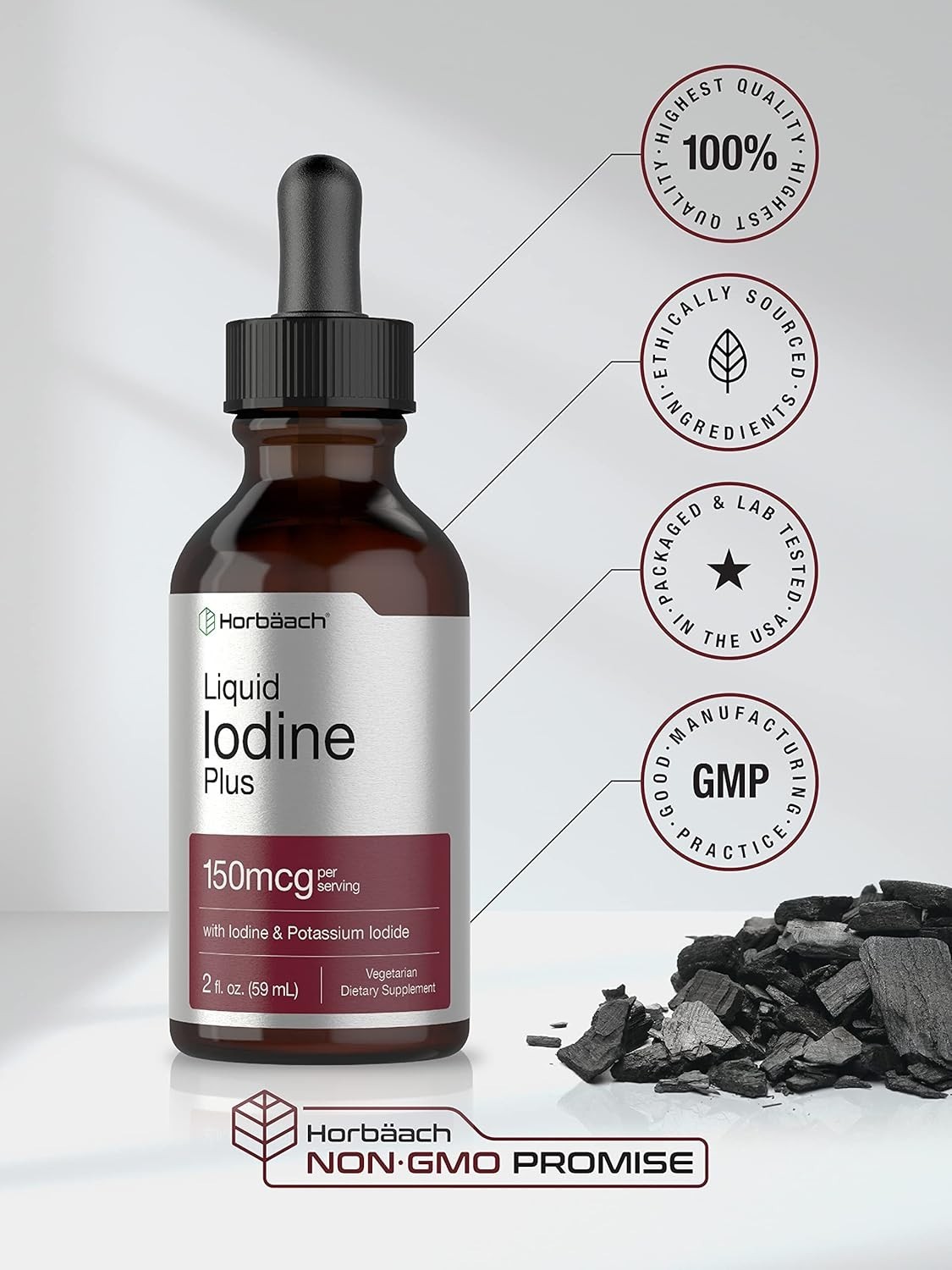 Liquid Iodine Solution Drops | 2 Fl Oz | 150 Mcg | Iodine & Potassium Iodine Sup