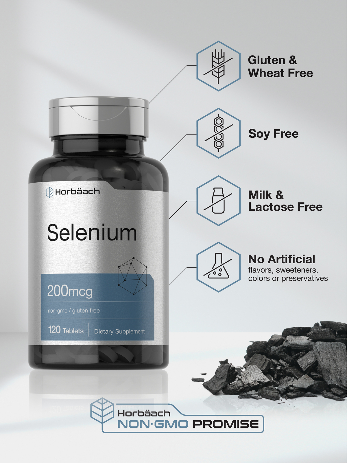 Selenium 200 mcg | 120 Tablets | Vegetarian, Non-GMO, Gluten Free | by Horbaach