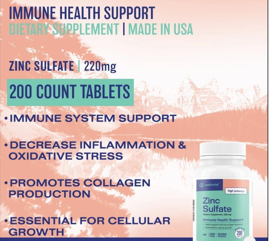 WEL-Zinc Sulfate 220mg | Immune Support| 200 Tab| Exp 2028 INTERNATIONAL SHIPPIN