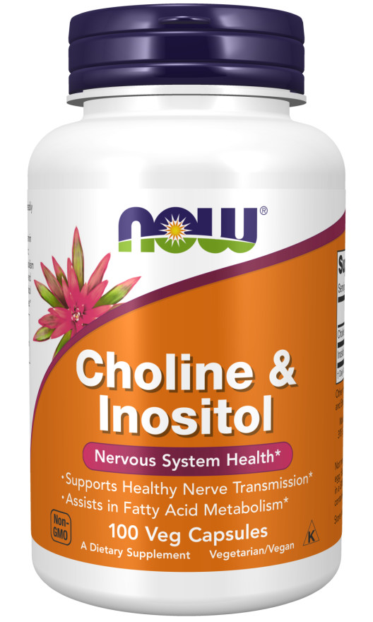 NOW Foods Choline & Inositol 500 mg 100 Veg Caps Fatty Acid Metabolism 09/2026EX