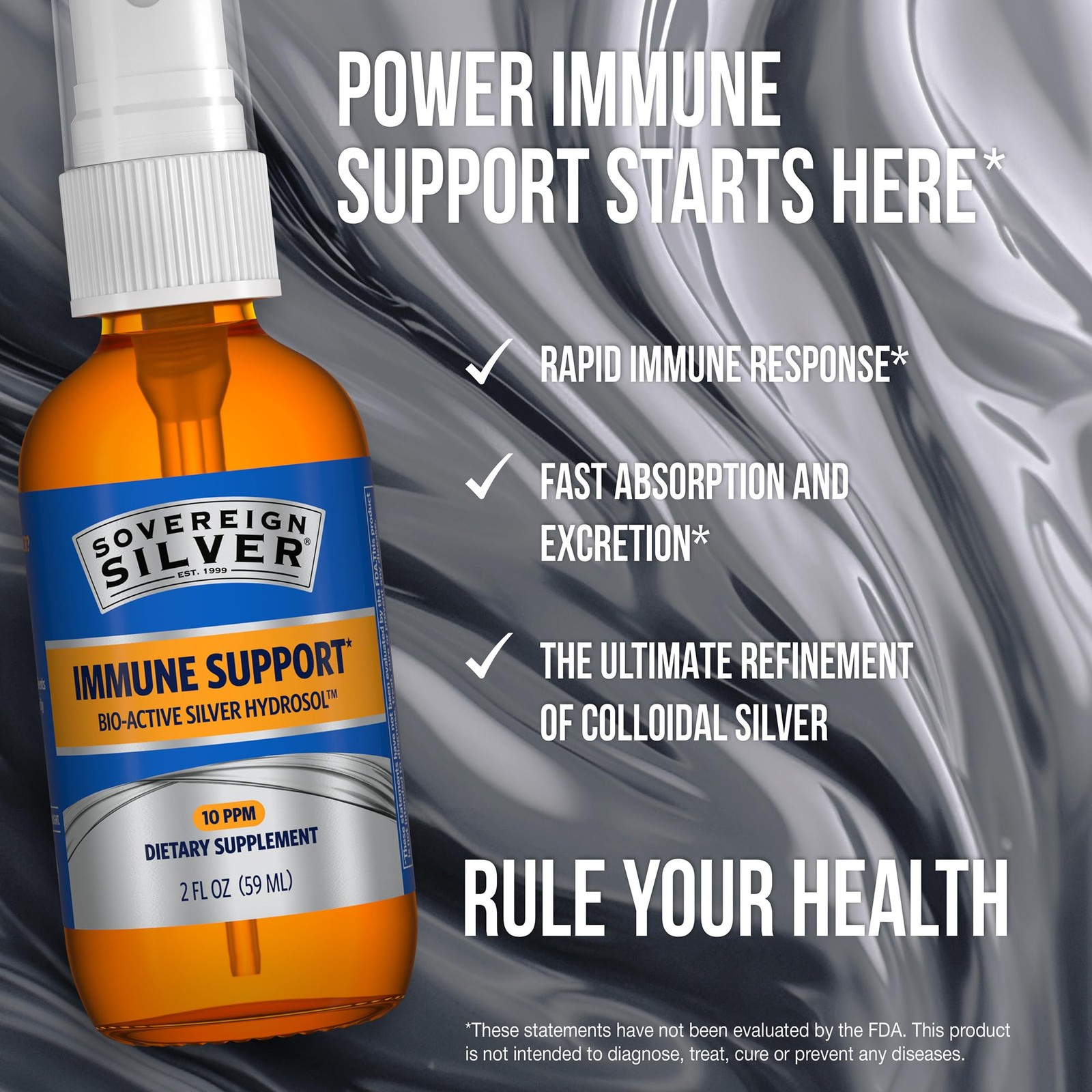 Sovereign Silver Bio-Active Immune Support Hydrosol Spray 10ppm 2 fl oz